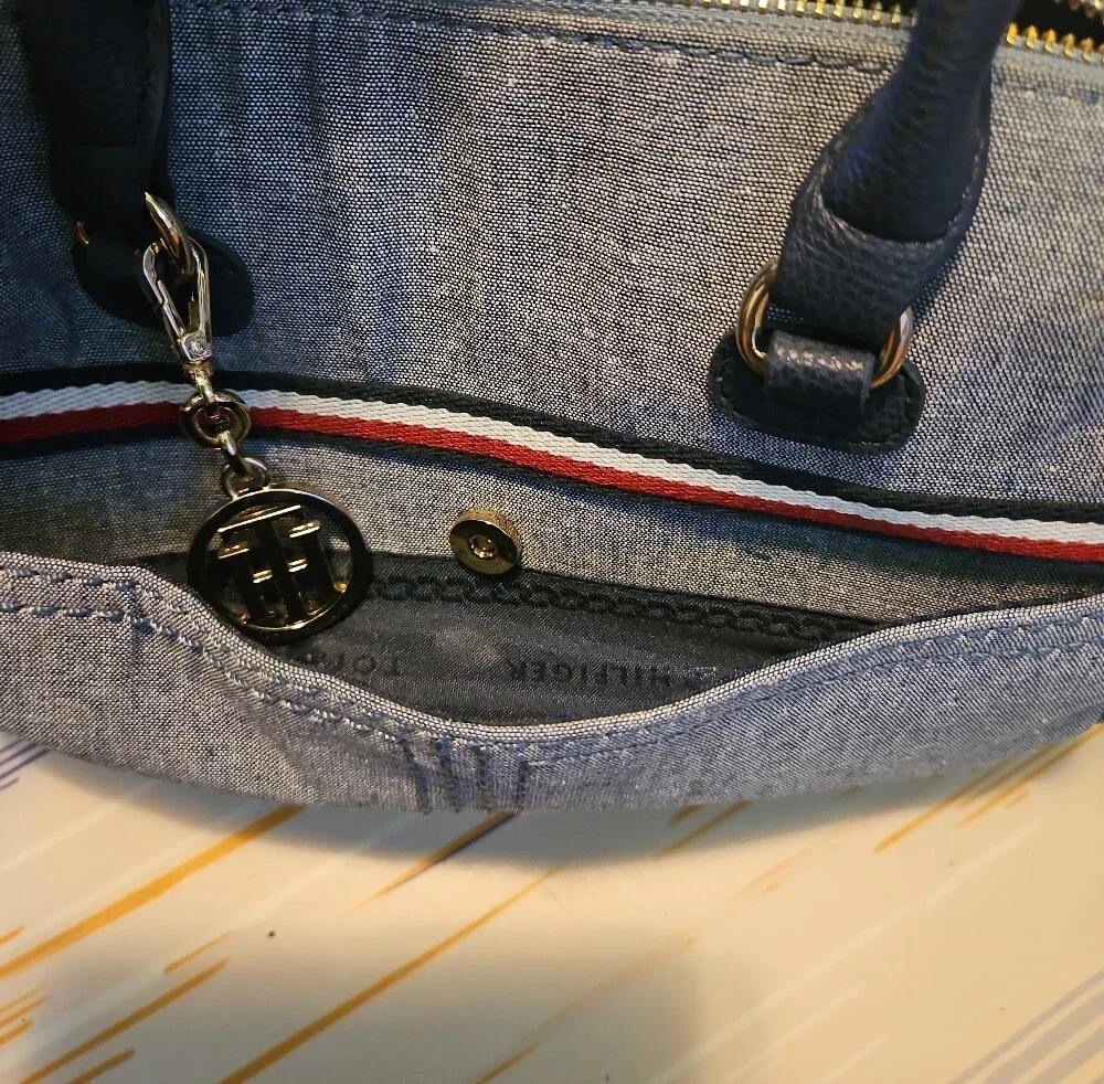 Tommy Hilfiger Navy-Trim Denim Messenger with Tricolor Stripe